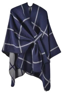 NLAND Poncho Donna Invernal Termica Grande Scialle Caldo Sciarpa Elegante in Maglia Cardigan Maglione Cappotto (Blu navy)