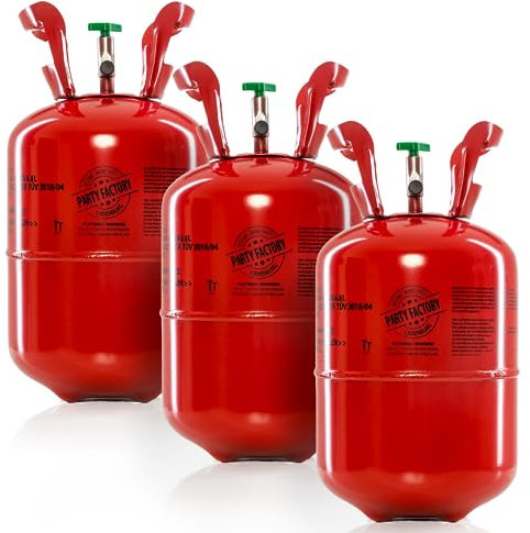 Party Factory – Helium Gasflasche 3x 200L für ca. 90 Luftballons – Partydeko Ballongas Flasche für Latex- & Folienballons – Einwegflaschen mit Knick-Füllventil – Für Partys, Hochzeiten und Geburtstage