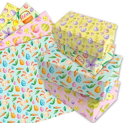 12 Blätt Ostern Geschenkpapier,Geschenkpapier Geburtstag 4 Arten Geschenkpapier Blatt für Kinder,Urlaub,Geburtstag Geschenkpapier 50 x 68 cm