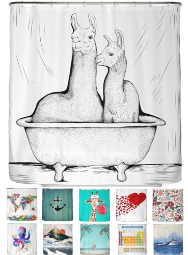 arteneur® - Lama Schwarz Weiß - Anti-Schimmel Duschvorhang 180x200 - Recycelt mit Öko-Tex Standard 100 - Beschwerter Saum, Blickdicht, Wasserdicht, Waschbar, 12 Ringe & E-Book