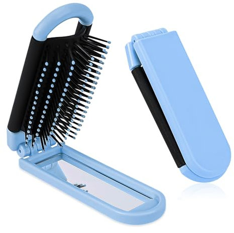 Reisehaarbürste mit Spiegel für Frauen Faltbare Haarbürste mit Weichen Nylonborsten Taschenformat Klappbare Bürste Mini Kopfhaut Massagekamm Haar-Styling-Tools für Ausflug Fitnessstudio