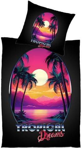 Carpe Sonno Fotodruck Wende-Bettwäsche 135x200 Tropisch - Schöner Polyester Bettbezug mit Urlaubsmotiv - Sommer Bettbezüge Urlaub Palmen Bettgarnitur kühle Sommerbettwäsche Bettzeug Tropical