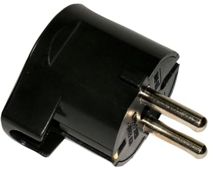 Clavija negra 10/16 A, para conexión segura en instalaciones eléctricas y uso en aparatos electrónicos.