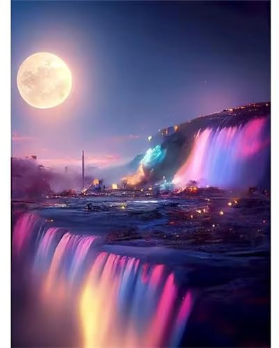 QiHon Malen Nach Zahlen Erwachsene Mond, Wasserfall Malen Nach Zahlen für Anfänger, mit Pinsels und Acrylfarbe Als Geschenke und Heimdekoration, Ohne Rahmen 40x50cm
