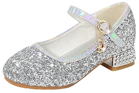 Kleinkind Kleinkind Mädchen Kleid Pumps Glitzer Pailletten Prinzessin Low Heels Tanzschuhe Strass Sandalen Schneestiefel 24 (Grey, 26 Toddler)