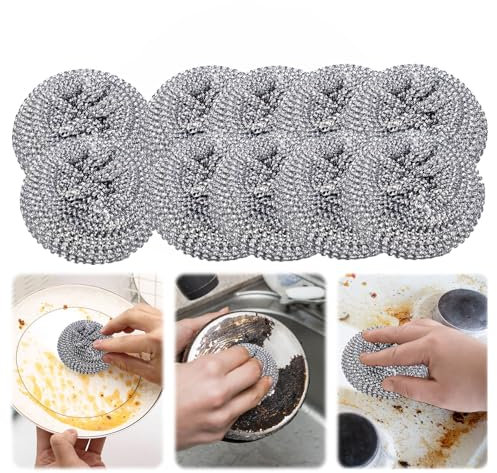 10er Pack Stainless Steel Sponges Scrubbers Cleaning Ball Utensil Scrubber Density Metal Scrubber Brush Pads Ball for Pot Pan Dish Wash Cleaning for Removing Rust Dirty Cookware Brush