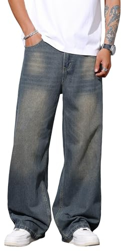 Zewool Mens Baggy Jeans Wide Leg Skater Hip Hop Skateboard Jeans Casual Loose Denim Pants Y2k Streetwear