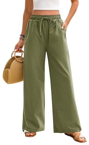 Niwicee Donna Pantaloni Estivi Eleganti Leggeri Palazzo Traight Larghi Tinta Unita Casual con Tasche 100% Cotone