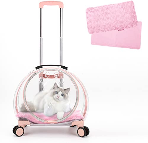 Transparent & Fully Breathable cat Carrier with Rolling Wheels