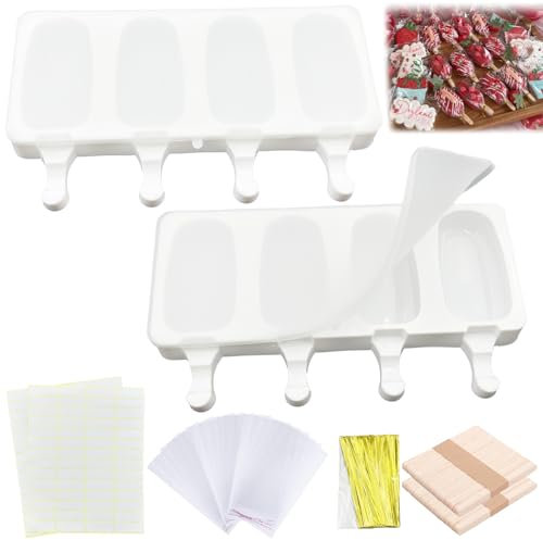 2Pcs Stampo in Silicone per Gelato,stampi per gelato con coperchio,4 Cavità Ghiaccioli Gelato Stampo Senza BPA, Stampi Gelato Stecco al Cioccolato congelato Fai da Te per Bambini Adulti