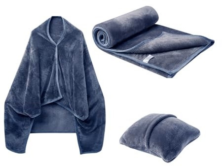 Reisekissen & Decken-Set - Kompakte Flanelldecke | Gemütliche warme Reisedecke | Multifunktionales Schloss, eleganter Poncho, perfekte Reisewäsche in Po