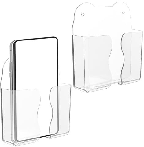 Gosknor 2pcs Wall Mount Phone Holders, Plastic Wall Mount Cell Phone Shelf Stand Bedside Smartphone Stand Smartphone Accessories for iPhone and Android (Glacier White)