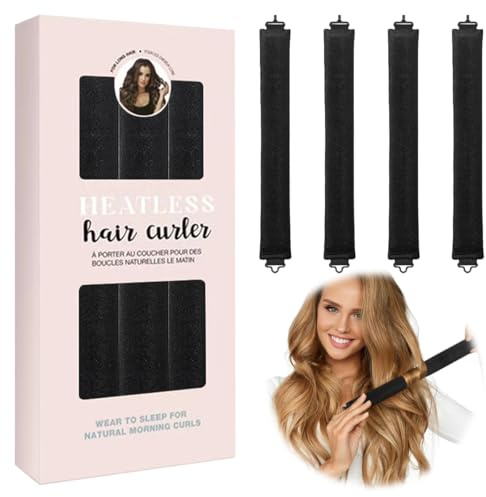 4 Rulos Rizador de Pelo Sin Calor Ondas, Rizos para el Cabello Durante la Noche, Dormir Rizador Pelo Ondas, Heatless Hair Curlers, para Rizos Rizados, Cortos o Lisos, Todos los Tipos de Cabello(Negro)