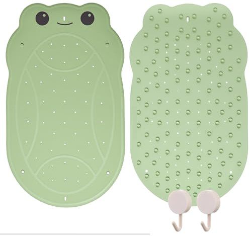 Yeria a Alfombra de Bañera Niños Antideslizante Divertida Forma de Rana, Sin BPA, 76x45 cm, Incl. 2 Ganchos para Colgar, Alfombrilla de Baño Antideslizante para Bañera y Ducha para Bebés