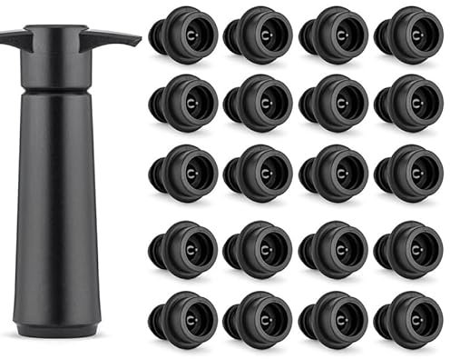 GAESHOW Pompe à Vide avec 20 Bouchon Bouteille Vin, Bouchon Vin Vide Air, Accessoire Vin Réutilisable, Pompe Vin pour Garder Vin Frais (C)