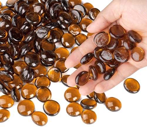 0,44 kg Piedras de Cristal para Decoracion Acuario, Piedras Decorativas para Jarrones, Piedra Decorativa para Pecera, Guijarros, Naranja, Marrón(aprox.85-100 piezas)