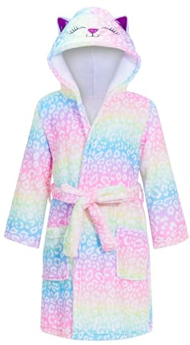 WYTbaby Robe de Chambre à Capuche pour Filles Peignoir de Bain pour Enfants en Polaire Douce Robe en Éponge pour Enfants Motif Animal 3D pour Filles de 4 à 14 Ans, multicolore, 10-12 ans