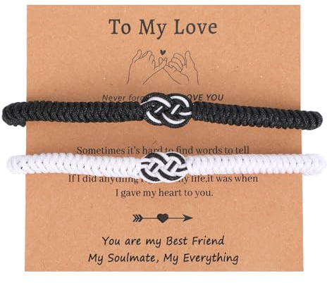 Mikovivi 2pcs Couples Bracelets for Him and Her, Love Knot Matching Bracelet with Card Couple Jewelry Gifts Relationship Jewelry for Husband Wife Family Friends