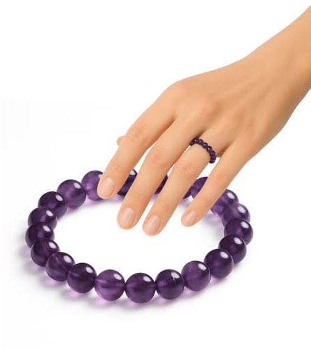 PURAJA Ädelstentring av äkta natursten | elastisk anti-stressring | 3 mm pärlring av högkvalitativa mineraler, ädelstenar, Amazonit