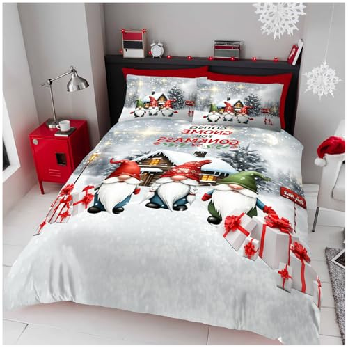 GC GAVENO CAVAILIA Christmas Duvet Cover Single - Soft Xmas Bedding & Quilt Cover with Pillowcase - Gonks Pattern Single Bed Duvet Set - Breathable Comforter Cover (135x200 cm) - Washable