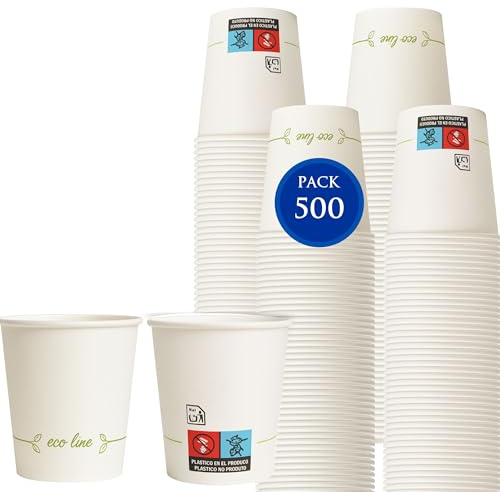 Traineando Vasos café desechables - 500 und. - 7 oz / 200 ml - Vasos de cartón reciclables para café caliente – Resistentes y aptos para bebidas calientes o frías (Blanco, 500 unidades)