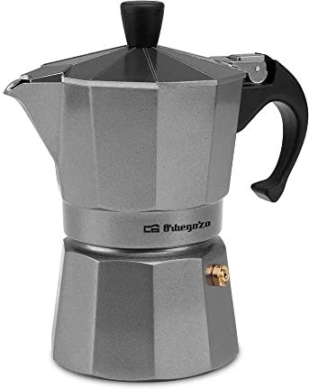 Orbegozo KFS 320 - Cafetera Italiana de Aluminio, 3 Tazas de Capacidad, Mango ergonómico, válvula de Seguridad, Filtro Desmontable