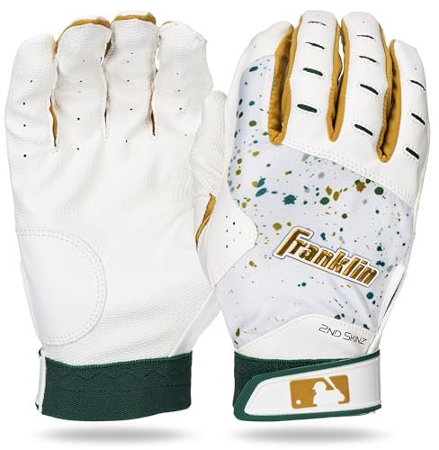 Franklin Sports MLB - Guanti da battuta da baseball 2nd Skinz Drip + Softball, per adulti e giovani, in pelle di alta qualità, colore: bianco/verde foresta, taglia S