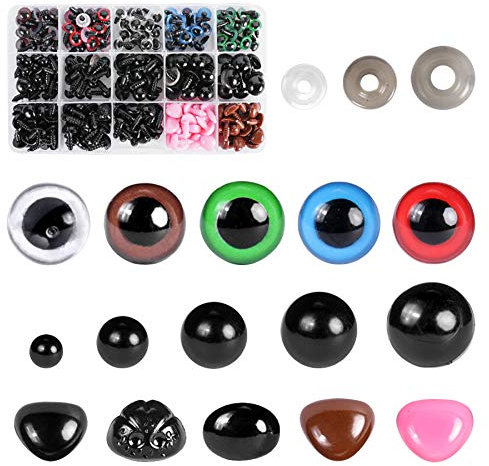 KTHZI Sicherheitsaugen und Nasen, 560 Stück im Lieferumfang enthalten, 170 Stück (6–14 mm), Sicherheitsnase in verschiedenen Größen, 110 Unterlegscheiben, 280 Stück