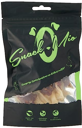 SnackOMio – Premium Hundesnack – knusprige Kaninchenohren an Entenbrustfilet, getreidefrei, 1er Pack (1 x 70g)