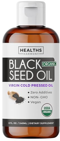 USDA Organic Black Cumin Seed Oil Liquid (8 fl oz) Premium Cold-Pressed Nigella Sativa Producing Pure - Antioxidant Supplement - Vegan, Gluten-Free, & Non-GMO (No Pills or Capsules)