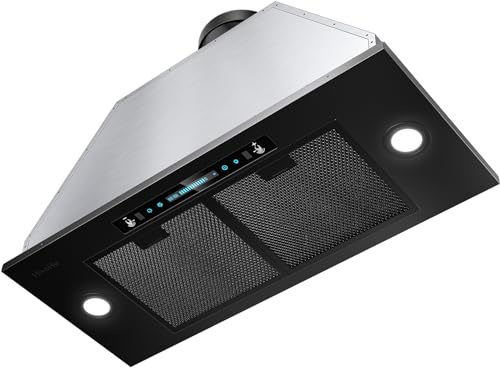 HisoHu Insert Range Hood 30 Inch / 36 Inch, 1200 CFM with Ducted Convertible Ductless(Kit Included), Stainless Stee Kitchen Vent Hood with 4 Speed Exhaust(30'', Black)