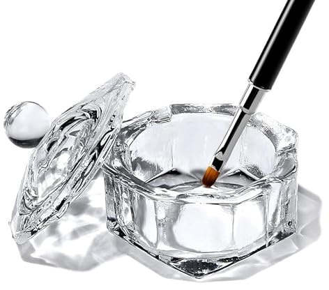 ProTech 2 x Glass Crystal Acrylic Liquid Holder Dish, Professional Dappen Dish Glass Cup with Lid Bowl for Acrylic Powder Monomer Nail Tool, For Mixing Eyebrow Tint, Manicure Tool