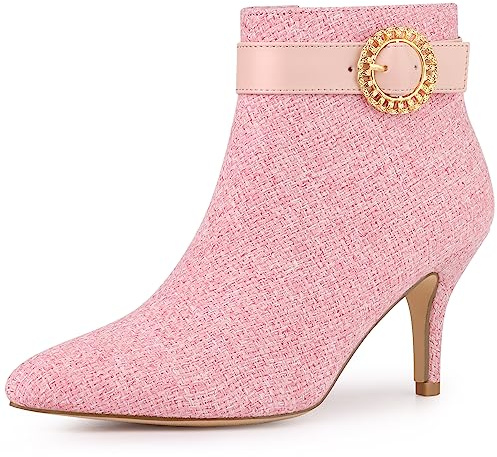 Allegra K Women Houndstooth Plaid Stiletto Heels Pointed Toe Ankle Boots | Circle Buckle Decor. Mesh Upper. ABS Heel. Pointed Toe. Stiletto Heel. Ankle Boots. Edgy Pantsuit Look.
