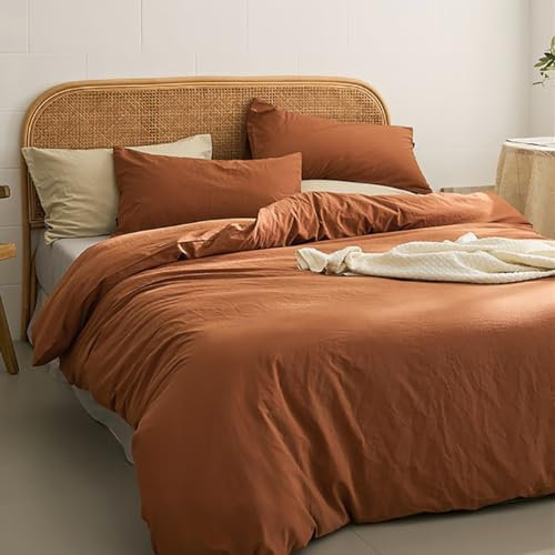 Nayoroom Bettwäsche 200x200 Karamell Braun Einfarbig Bettbezug Set und 2 x Kissenbezug 80x80 cm mit Reißverschluss, Superweiche Gewaschene Microfaser