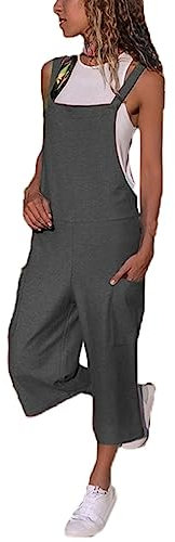 HAOLEI Damen Overall Aus Baumwolle Und Leinen, Günstig Latzhose Lässig Modisch, Jumpsuit Sommer Elegant Schick, Ärmelloser Cargo-Overall, Sommerhose Leicht Und Luftig, Romper Locker Atmungsaktiv