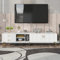 Ctastay TV-Schrank, Weiss Sideboard Lowboard 180x35x41 cm mit 2 Türen und offenen Regalen, Fernsehtisch mit 2 Stauraum Schubladen, TV-Tisch TV-Ständer für Schlafzimmer Wohnmöbel Wohnzimmer
