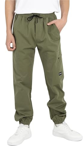 YOUNGSOUL Pantaloni cargo da ragazzo in cotone per bambini, pantaloni cargo jogging, pantaloni per il tempo libero, con elastico, verde militare, 152 cm-158 cm