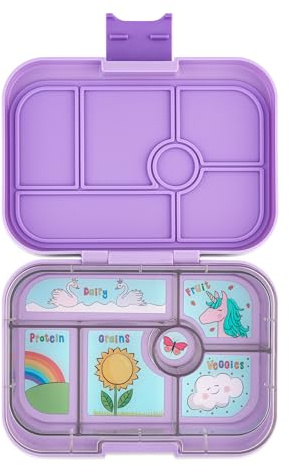 Yumbox Contenitore per il pranzo originale Bento per bambini, a 5 scomparti + pozzo per salse, chiusura facile da aprire, compatto, leggero (unicorno viola lavanda)