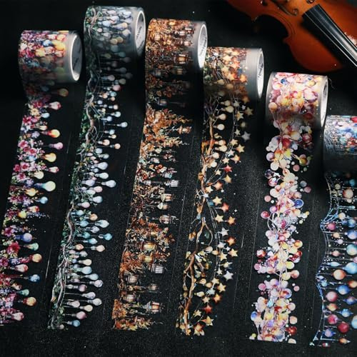 Washi Tape Stickers set, 6 rullar PET scrapbooking tillbehör klistermärken, lampljus, tema, estetiska klistermärken, dekorativa för journaling, bullet journal, tillbehör, fotoalbum, anteckningsbok,