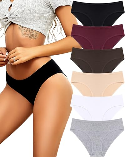 ALL OF SHE Pack of 6 Cotton Underwear Women Ladies Knickers Soft Low Rise Breathable Panties For Women Multipack M,Black/Skin Tone/Dark Red/White/Mocha/Gray