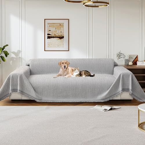 GKXLH Soft Chenille Non-slip Sofa Cover Washable (Grey, 180x300cm/2 Seater) | Sofa Covers 1 2 3 4 Seater, Love Seat Sofa Slipcovers Washable, Pet Couch Covers Furniture Protector for Living Room
