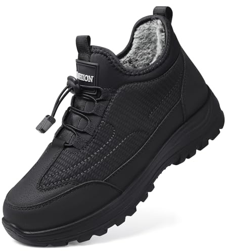 TEMOFON Snow Boots for Women Winter: Waterproof Slip On Fur Warm Snow Boots - Comfortable Walking Ankle Winter Outdoor Shoes Black Size 8.5