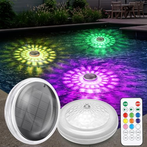 Qoolife Luces Solares Flotantes para Piscina 2 Unidades - Luces Subacuáticas IPX7 Impermeables con Mando a Distancia, 12 Modos de Color, Temporizador, Ideal para Piscinas, Estanques, Halloween y Dec