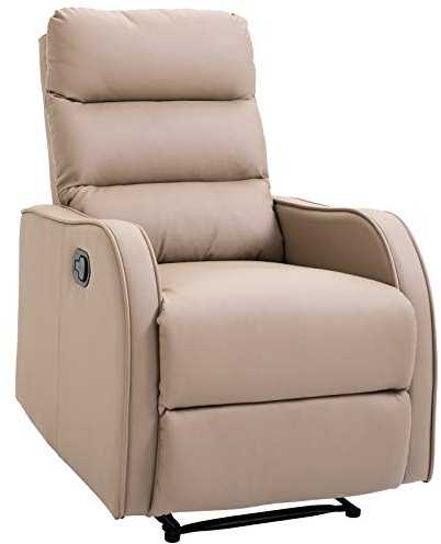 HOMCOM Poltrona Relax Reclinabile Manuale 160° con Poggiapiedi, Seduta Ampia, Poltroncina Reclinabile Imbottita Girevole in Finta Pelle per Camera da Letto, Salotto e Soggiorno, Marrone Chiaro