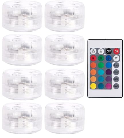 WRITWAA Luces LED Sumergibles con Control Remoto 8 Unidades Impermeables Ip68 Material ABS Transparente para Piscinas Fuentes y Decoración Subacuática Iluminación RGB con Batería