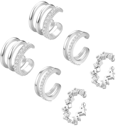 XFSRG 3 Paia Orecchini Clip Donna Orecchini Non Forati Ipoallergenici Ear Cuff con Scintillanti Zirconia Gioielli da Ragazze per Chi Non Ha i Buchi (argento)