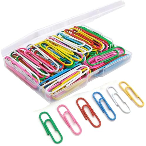 100Pcs Coloured Paper Clips Plastic-Coated Metal Paperclips with Storage Box Durable & Reusable Office Supplies Rust-Resistant for School Home Stationery DIY Bookmarks Document Organization
