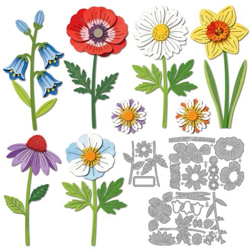 MAYJOYDIY Découpes Métalliques Superposées de Fleurs Sauvages et de Feuilles Matrices de Découpe Fleurs Marguerites Gabarit de Gaufrage pour Création de Cartes Album Scrapbooking Décoration