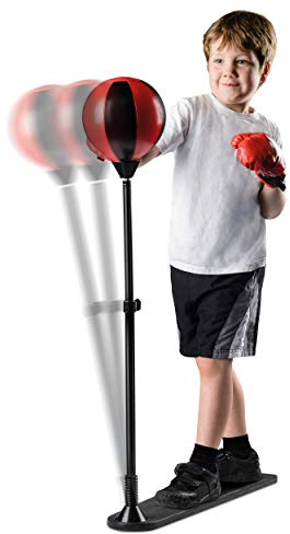Toyrific Punch Bag with Gloves, Adjustable Boxing Set with Flat Base and Punching Ball, Freestanding for Kids Boys and Girls and Beginners