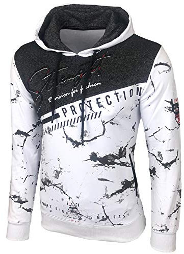 Baxboy Herren Pullover Hoodie Sweatjacke Longsleeve Sweatshirt Jacke Langarm Kapuzenpullover Hoody Sweater 2628, Farbe:Weiß, Größe:XL